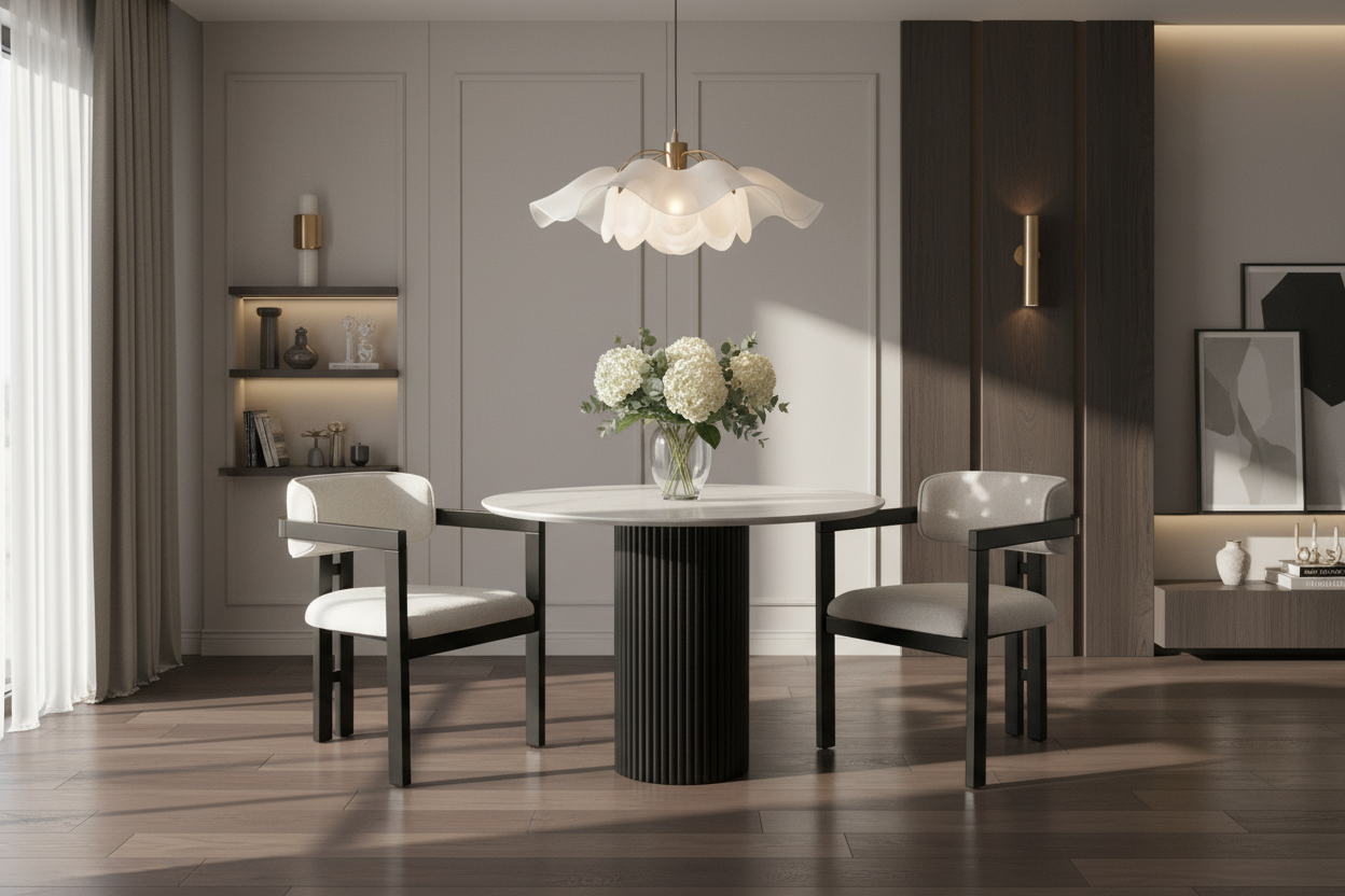 Nordic Marble Yemek Masası - Aydınlık Ev Ortamı